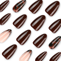 Kuku Palsu Stiletto Coklat Motif Leopard Seni Hewan Berani untuk Pesta Klub Malam Kuku Palsu Liar Manikur Fashion 4545