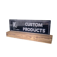 Panneau publicitaire lumineux LED double face en acrylique transparent avec base imitation bois, carte de table de bureau, logo personnalisé en acrylique