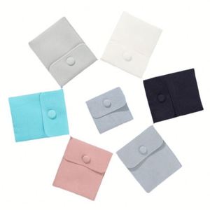 Pochette à bijoux en velours de luxe personnalisée avec bouton pression, pochette à bijoux en coton, pochette à bijoux en microfibre, pochette d'emballage pour bijoux beige - Product Image 4