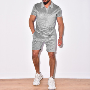Top vente été revers grande taille hommes deux pièces ensemble décontracté sport survêtement Logo personnalisé tenues de sport <span class=keywords><strong>2023</strong></span> hommes ensemble short - Product Image 4