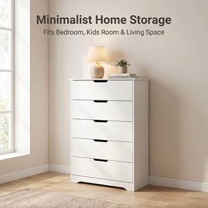 Cassettiera Alta a 5 Cassetti in Legno Massello Bianco Premium, Mobile Contenitore per Soggiorno, Stile Moderno Minimalista, Produzione OEM ODM su Misura - Product Image 1