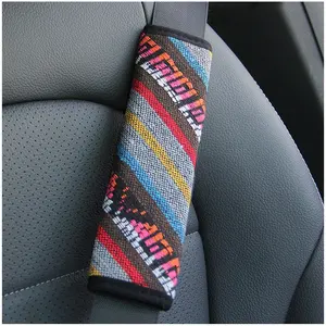 Hot sale 2PCS Auto Parts Seat Belt Ethnic style linen material Shoulder Cover Breathable Protective Pad