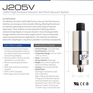 Pressostat de milieu de gamme Whitman J205V-1S-C12TB-X pour équipement d'automatisation industrielle - Product Image 2