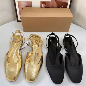 Mules da <span class=keywords><strong>Donna</strong></span> Eleganti con Punta Affusolata e Cinturino a T, Scarpe Casual Comode con Motivo Serpente Metallizzato Oro - Product Image 1