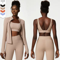 Veste à manches longues 3 pièces à haute élasticité soutien-gorge et leggings Active Wear ensembles de yoga grande taille
