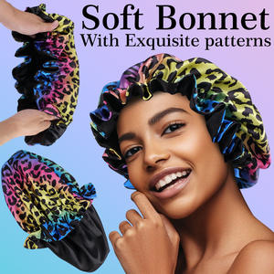 <span class=keywords><strong>Bonnet</strong></span> <span class=keywords><strong>de</strong></span> <span class=keywords><strong>nuit</strong></span> en <span class=keywords><strong>satin</strong></span> léopard noir sexy pour femme, double couche réversible, doux et confortable, imprimé guépard, imitation <span class=keywords><strong>soie</strong></span>, vente en gros - Product Image 2