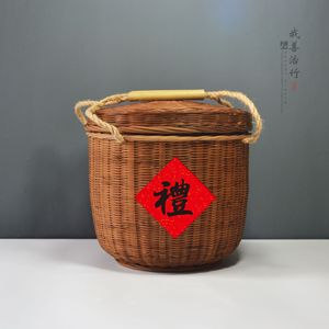 Handmade Bamboo Gift Basket Round With Handle For Craft And Gift Packaging ZLB 029 - Product Image 1
