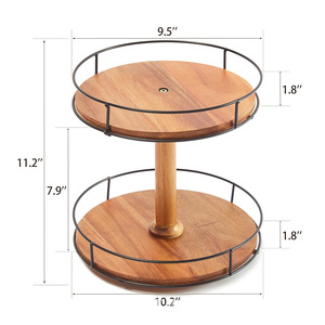 Wooden Double Layer <b>Rotating</b> <b>Spice</b> <b>Rack</b> 2 Tier Kitchen Storage Organizer Multipurpose With Metal Frame And Wooden Base - Product Image 5