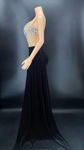 AD1183奢华水钻网眼拼接天鹅绒套装闪亮女士派对舞台表演服装舞会礼服 - Product Image 6