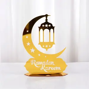 Eid 무바라크 테이블 장식 아크릴 장식 이슬람 이슬람 파티 용품 황금 달 별 탁상 코르반 장식품