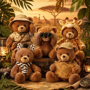 Ours en peluche personnalisé pour l'aventure en safari dans la jungle, costume d'explorateur girafe zèbre, ours sauvage en peluche OEM - Product Image 1