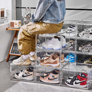New Arrival 2023 Clear Transparent Shoe Box Wholesale Stackable Giant Shoe Box Containers Drop Front Magnetic Plastic Shoe Box