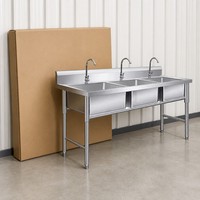 Équipement de cuisine professionnelle, évier utilitaire en acier inoxydable 304 201 avec pieds, revêtement auto-nettoyant, finition brossée mate, anti-corrosion