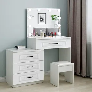 Modern Luxury Make Up Dressing Table Dresser Makeup Vanity Desk Table With Led Light Makeup Mirror