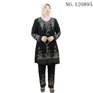 Wholesale <b>Plus</b> <b>Size</b> Islamic Clothing Set Featuring Open Abaya Long-Sleeved Modest Shirt Matching Wide Leg Pants - Product Image 1