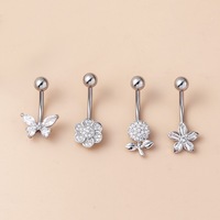 Anneaux de nombril en acier inoxydable avec zircon et motif papillon, bijoux de piercing corporel tendance pour femmes