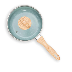 Vente flash - Ensemble de casseroles et poêles en céramique moderne avec revêtement en marbre et poignées en bois doux au toucher - Ensemble de 9 pièces en aluminium - Product Image 5