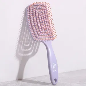 Pink Purple Detangling Hair Brush Flexible Vent Custom Logoeco-friendly Square Vent Hollow Hairbrush