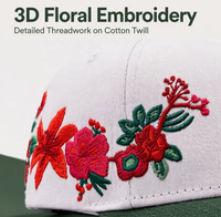 Casquette de baseball en coton à 5 panneaux avec bord incurvé et fleurs brodées 3D en sergé – Nouveau design pour le sport et l'extérieur – Vente en gros usine