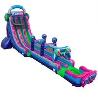 Château gonflable Glitch Gamer avec toboggan aquatique, thème manette de jeu, combo gonflable avec toboggan
