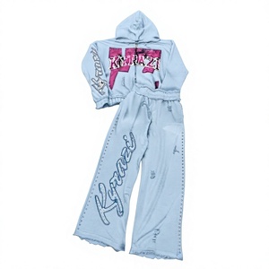 Ensemble de survêtement unisexe violet à capuche AMDAA ENTERPRISES, fermeture éclair intégrale, streetwear en coton, pour homme, collection automne, imprimé lettres, coupe ample, 2-en-1 - Product Image 6