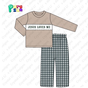 Venta caliente niños boutique ropa Jesús me ama bordado colección niños ropa invierno Niños y Niñas Ropa al por mayor - Product Image 3