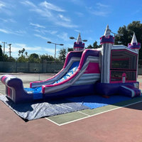 Château gonflable sur le thème des joueurs bleu violet, gonflable humide et sec, avec toboggan et piscine pour enfants