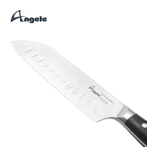 Couteau Santoku <span class=keywords><strong>haut</strong></span> <span class=keywords><strong>de</strong></span> <span class=keywords><strong>gamme</strong></span> <span class=keywords><strong>de</strong></span> 7 pouces en acier 440C, lame japonaise ultra-affûtée antiadhésive, manche en bois <span class=keywords><strong>de</strong></span> Pakka ambidextre, prise en main confortable - Product Image 4