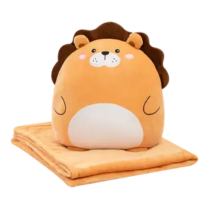 Oreiller rembourré en polaire et couverture pour enfants, motifs licorne, vache, Lion, tigre, avocat, ours en peluche, modèle de voyage 2 en 1 - Product Image 1
