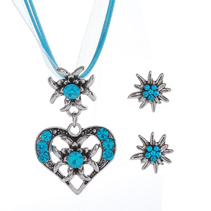 Vente en gros - Collier et boucles d'oreilles avec pendentif en forme de cœur Edelweiss pour femmes - <span class=keywords><strong>Bijoux</strong></span> vintage bavarois pour le festival d'Oktoberfest - Product Image 4
