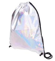 Sac à dos à cordon de serrage holographique en PU laser, imperméable, réfléchissant, arc-en-ciel, de qualité supérieure, pour fabricants de mode, avec doublure en polyester