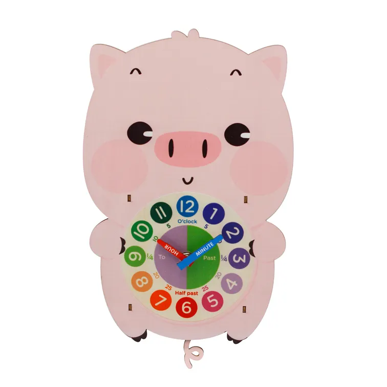 2021 personalizzato Del Fumetto di Legno Del Mestiere della Mano Po 'Di Rosa Piggy Orologio A Pendolo