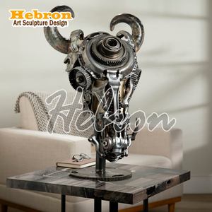 Escultura de Pared de Gran Tamaño, Cráneos de Toro, Arte <span class=keywords><strong>en</strong></span> Metal Reciclado para Decoración de Paredes de Clubes, Suministro de Fábrica - Product Image 6