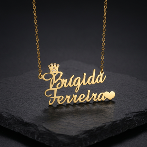 Collar Personalizado con 2 Nombres, Colgante de Letra con Corona de Diamantes, Cadena de Acero Inoxidable Chapada en Oro/Plata, Estilo Hip Hop - Product Image 3