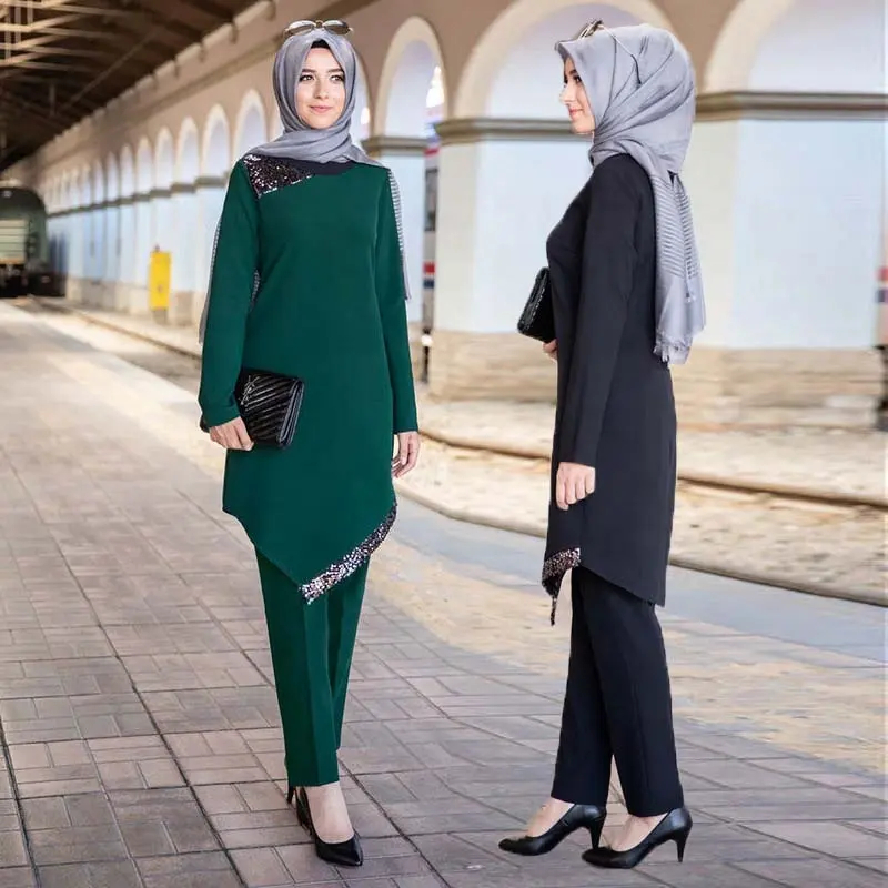 Nieuwe Moslim Kleding Vrouwen Arabische Jurk Midden-Oosten Jurk Tweedelige Moslim Gebed Set Casual Herfst Gebreide Effen Geverfde Ondersteuning