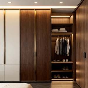 Système de garde-robe modulaire moderne Balom, garde-robe à portes coulissantes, placard, meubles de chambre à coucher en bois bicolore avec éclairage LED - Product Image 6