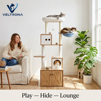 Mueble de Almacenamiento para Gatos con Árbol, Caja, Casa, Poste de Sisal, Hamaca, Comedero y Percha Superior - Mobiliario Interior al por Mayor