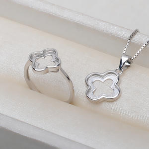 Tide DIY <b>Fine</b> <b>Jewelry</b> <b>Set</b> S925 Silver with Lucky Grass Pendant Ring Semi Finished Tire & Flat Bottom Stand 2855 - Product Image 1