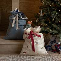 Bolsa de Regalo Navideña Bordada, Acolchada, Beige, Personalizada, para Guardar Regalos, Bolsas de Santa Grandes