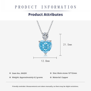 Vente en gros d'usine : Ensemble de bijoux en pierre bleue, collier vintage en zircone cubique taille cœur 12*12mm, ensemble de 3 pièces pour femmes - Product Image 2