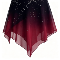 Robe de patinage artistique pour filles, dégradé noir et bordeaux, dos ouvert en V profond, avec strass et maille, pour concours de danse sur glace