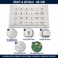 Clavier numérique industriel en acier inoxydable étanche IP65 personnalisé KB-24B, 24 touches, montage sur panneau, USB/PS2 pour kiosque d'information