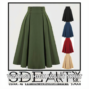 <span class=keywords><strong>Falda</strong></span> <span class=keywords><strong>larga</strong></span> plisada vintage de línea A para mujer, <span class=keywords><strong>falda</strong></span> midi de verano <span class=keywords><strong>con</strong></span> bolsillos laterales, ropa informal de oficina - Product Image 2