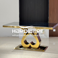 Juego de Mesa de Comedor de Vidrio Moderno y Lujoso de Acero Inoxidable Dorado para Dos Personas, Ideal para Eventos y Banquetes