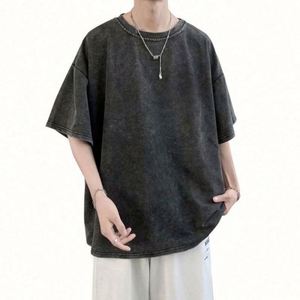 Wholesale Mens Oversize Acid Washed Solid Knitted Heavyweight Cotton Custom Graphic Logo Streetwear Vintage T-<b>Shirt</b> - Product Image 2