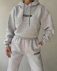Conjunto de Sudadera y Pantalones Deportivos de <span class=keywords><strong>Dos</strong></span> Piezas para Mujer, con Logotipo Personalizado al por Mayor, Fabricantes de Ropa, Impresión Puff Personalizada, Conjunto de Sudadera Corta para Mujer - Product Image 3
