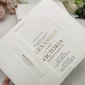 Cao cấp vòm hình dạng thẻ A5 kích thước dày bông cổ đám cưới mời mù dập nổi lời mời đám cưới Bộ với sáp con dấu - Product Image 2