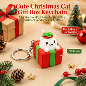 Llavero de Navidad con diseño de gato en caja de regalo, bonito colgante 3D impreso de mascota para aliviar el estrés, para mochila, bolso, recuerdo de fiesta navideña - Product Image 1
