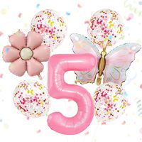Paket 7 Balon Helium Ulang Tahun ke-5 Anak Perempuan 5 Tahun Kupu-kupu Daisy Peri Bunga Bentuk Ikan Pesta Ulang Tahun Anak