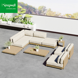 Ensemble de canapés d'extérieur de luxe moderne en bois résistant aux intempéries avec coussins anti-UV - Product Image 4